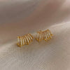 Korean jewelry exquisite inlaid zircon 14K real gold earrings C-style style temperament women's prom party earrings