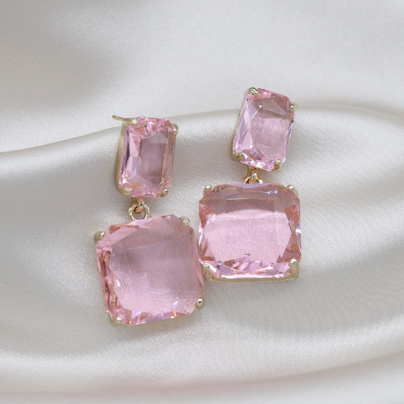 Korean selling jewelry double square crystal earrings four colors simple temperament female daily earrings