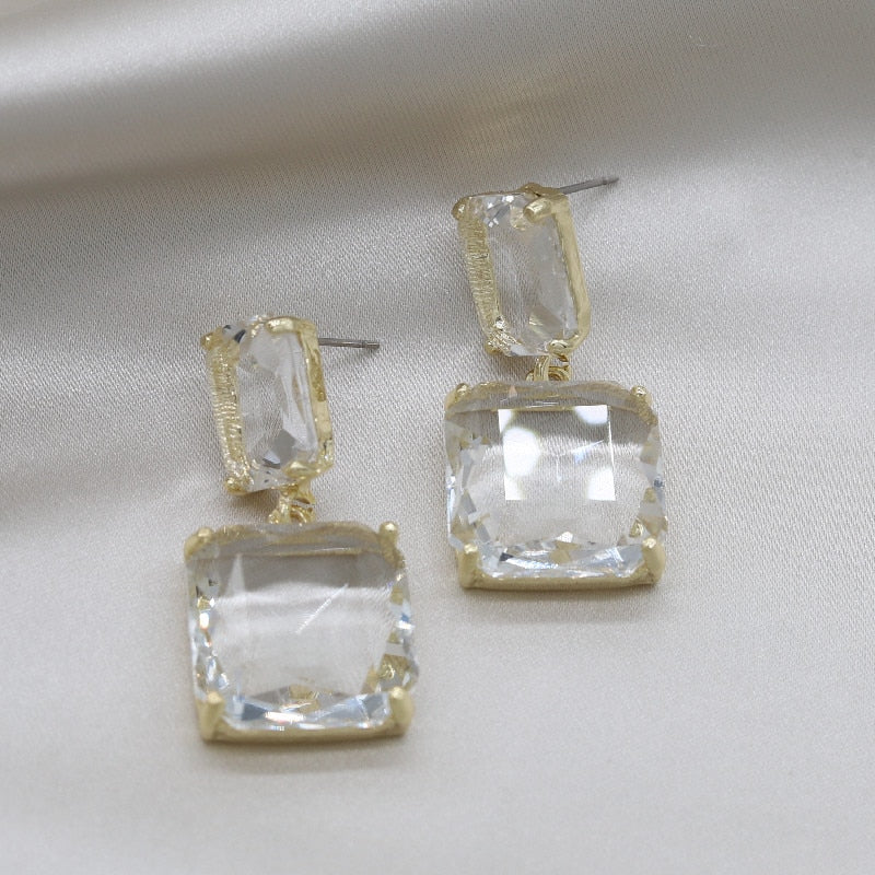 Korean selling jewelry double square crystal earrings four colors simple temperament female daily earrings