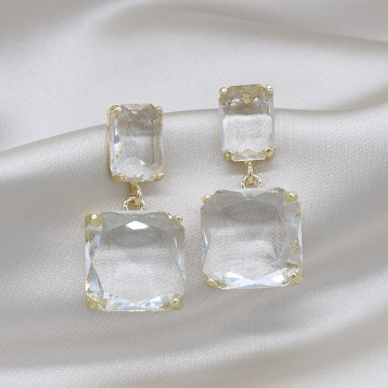 Korean selling jewelry double square crystal earrings four colors simple temperament female daily earrings