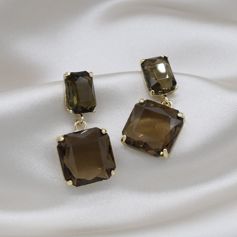 Korean selling jewelry double square crystal earrings four colors simple temperament female daily earrings