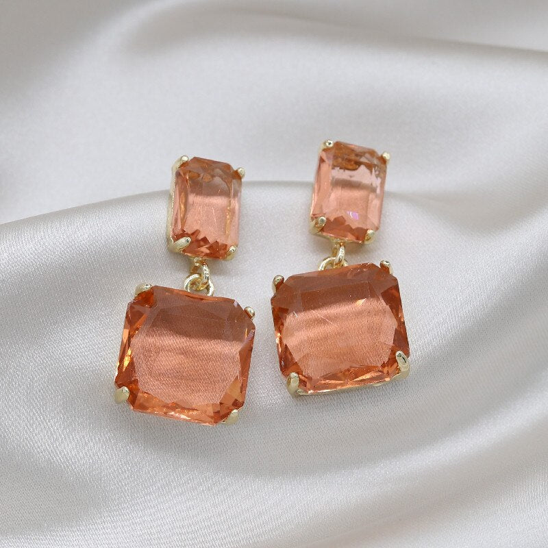 Korean selling jewelry double square crystal earrings four colors simple temperament female daily earrings