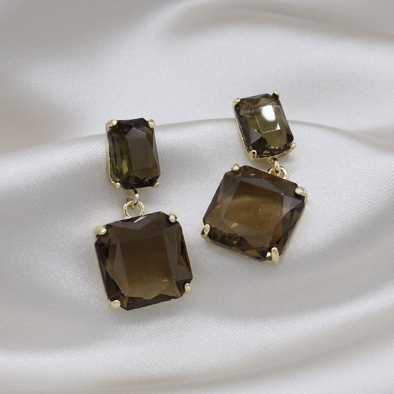 Korean selling jewelry double square crystal earrings four colors simple temperament female daily earrings