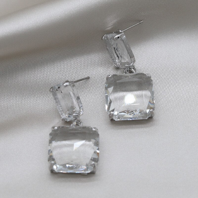Korean selling jewelry double square crystal earrings four colors simple temperament female daily earrings