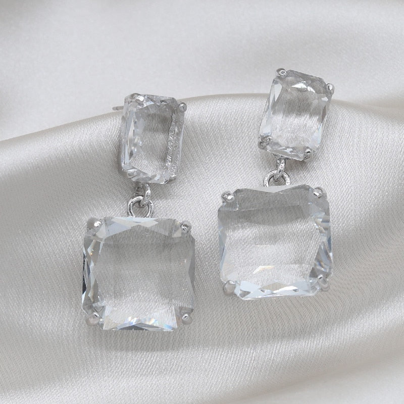 Korean selling jewelry double square crystal earrings four colors simple temperament female daily earrings