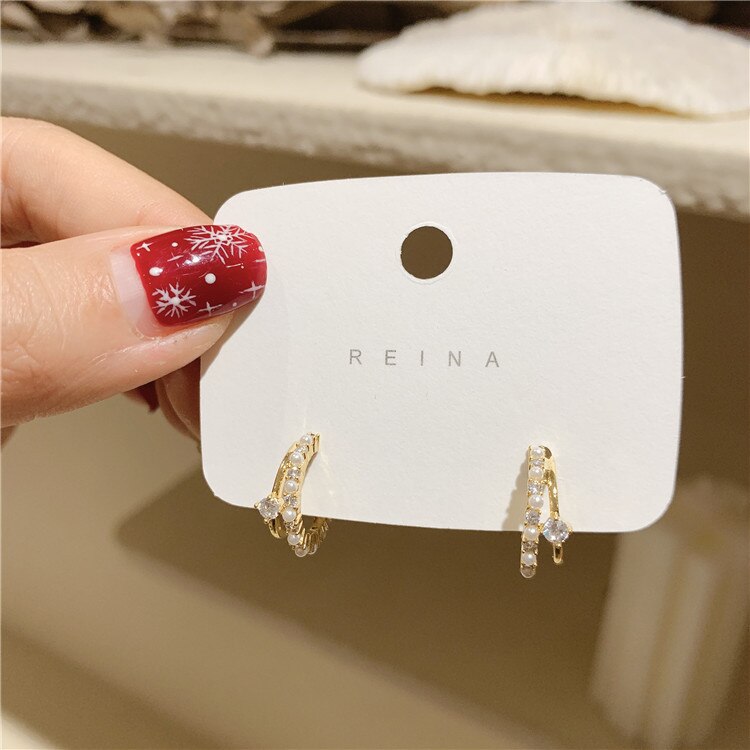 Korean selling jewelry, exquisite and small double half round earrings elegant women's everyday all-match earrings