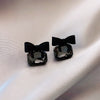 Korean selling jewelry sweet and cute black bow stud earrings square crystal elegant student women daily earrings