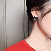 Korean selling jewelry sweet and cute black bow stud earrings square crystal elegant student women daily earrings