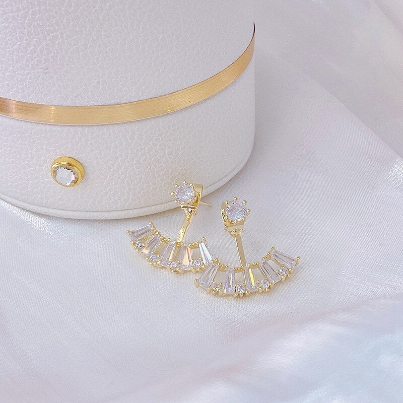 Korean design jewelry exquisite copper inlaid zircon fan-shaped hook earrings  women's wedding party earrings