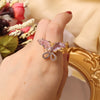 Korean design jewelry exquisite copper inlaid zircon opening adjustable crystal butterfly female shiny prom ring
