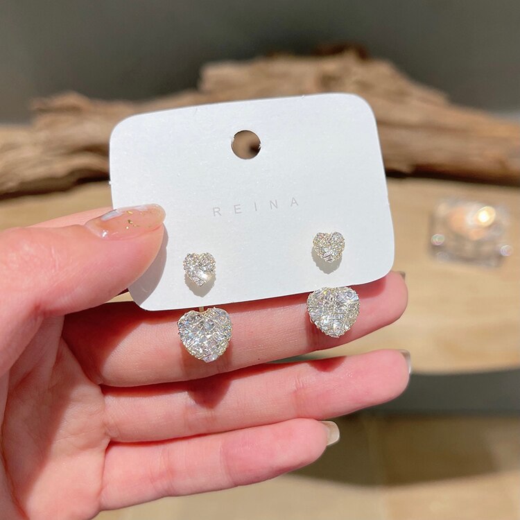 Korean design jewelry hollow copper wire mesh crystal love earrings elegant women's wedding accessories