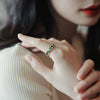 Korean design jewelry simple copper inlaid emerald zircon ring elegant women irregular closed ring