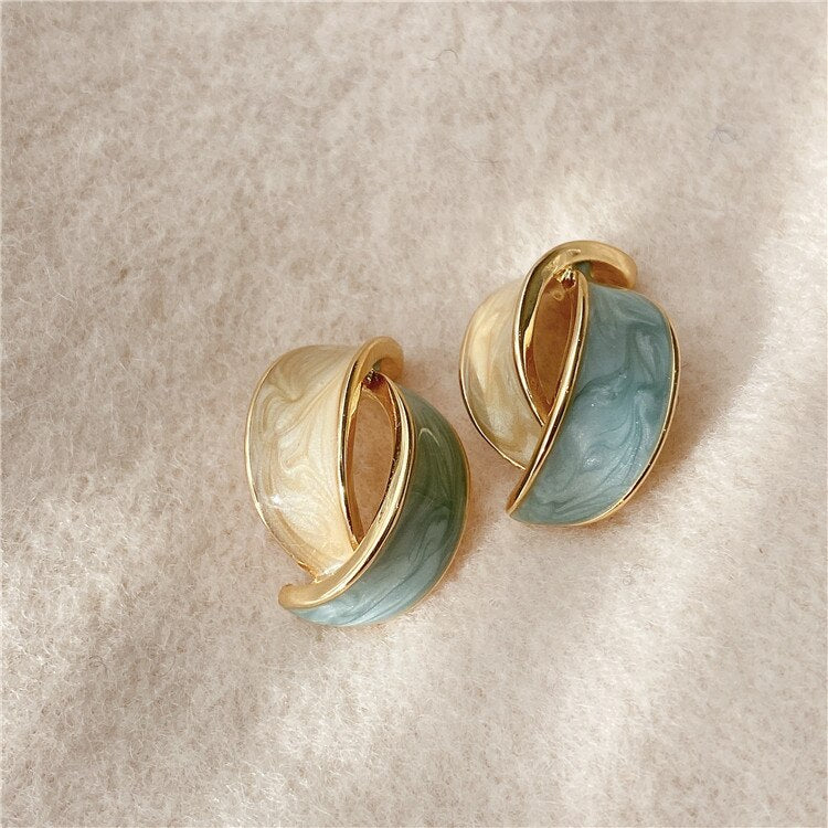 Korean design jewelry simple hit color dripping oil color leaf earrings sweet girl gifts women's daily accessories
