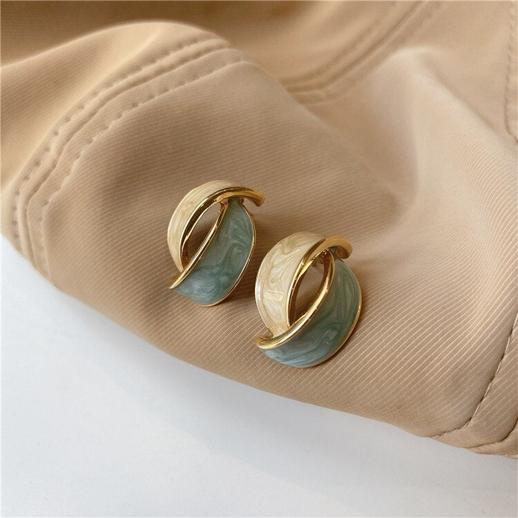 Korean design jewelry simple hit color dripping oil color leaf earrings sweet girl gifts women's daily accessories