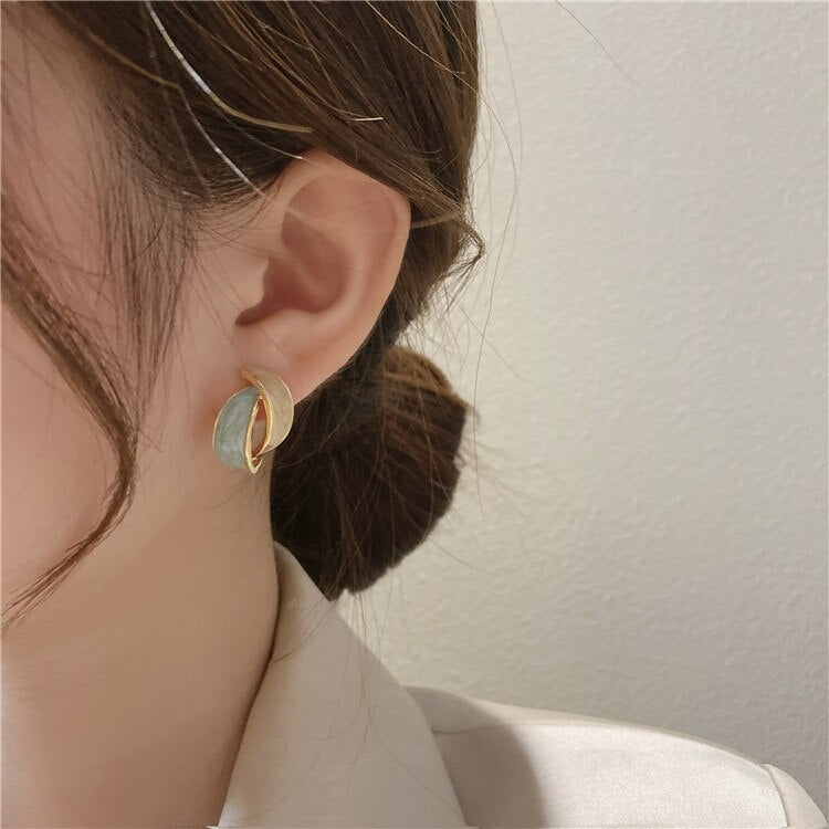 Korean design jewelry simple hit color dripping oil color leaf earrings sweet girl gifts women's daily accessories