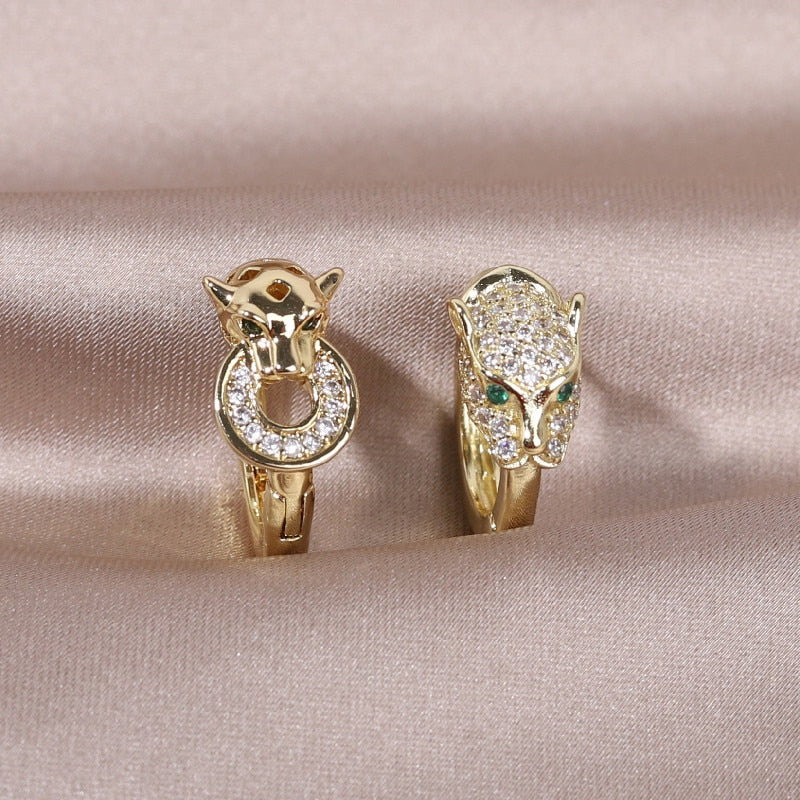 Korean jewelry exquisite copper inlaid zircon animal leopard asymmetric earrings trend women's party party earrings