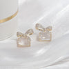 Korean jewelry exquisite copper inlaid zircon bow square crystal earrings elegant women's wedding party accessories