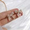 Korean jewelry exquisite copper inlaid zircon bow square crystal earrings elegant women's wedding party accessories