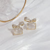 Korean jewelry exquisite copper inlaid zircon bow square crystal earrings elegant women's wedding party accessories
