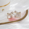 Korean jewelry exquisite copper inlaid zircon bow square crystal earrings elegant women's wedding party accessories