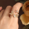 Korean jewelry exquisite copper inlaid zircon butterfly flower opening adjustable female index finger prom ring