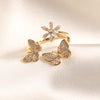 Korean jewelry exquisite copper inlaid zircon butterfly flower opening adjustable female index finger prom ring