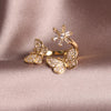 Korean jewelry exquisite copper inlaid zircon butterfly flower opening adjustable female index finger prom ring