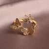 Korean jewelry exquisite copper inlaid zircon butterfly flower opening adjustable female index finger prom ring