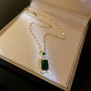 Korean  high-end emerald square perfume bottle pendant jewelry set elegant women's wedding party accessories