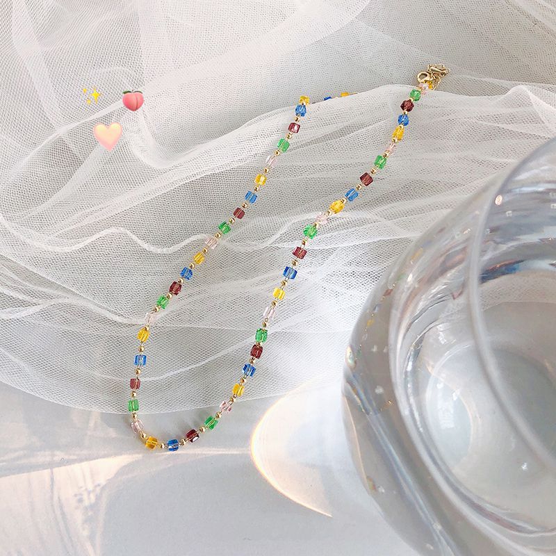 Korean simple temperament wild small fresh handmade beaded colorful crystal necklace choker necklace necklace for women