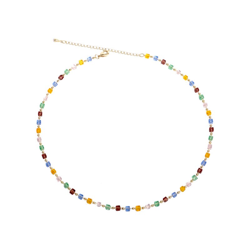 Korean simple temperament wild small fresh handmade beaded colorful crystal necklace choker necklace necklace for women