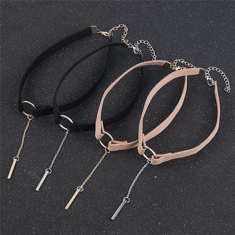 Korean velvet short clavicle chain choker wide band and one-line pendant tassel necklace necklaces for women chain necklace
