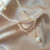 Korean version of large pearl double zircon rhinestone clavicle chain temperament female necklace jewelry