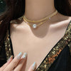 Korean version of large pearl double zircon rhinestone clavicle chain temperament female necklace jewelry