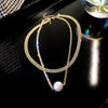 Korean version of large pearl double zircon rhinestone clavicle chain temperament female necklace jewelry