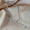 Korean version of large pearl double zircon rhinestone clavicle chain temperament female necklace jewelry