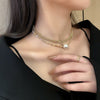 Korean version of large pearl double zircon rhinestone clavicle chain temperament female necklace jewelry