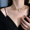 Korean version of large pearl double zircon rhinestone clavicle chain temperament female necklace jewelry