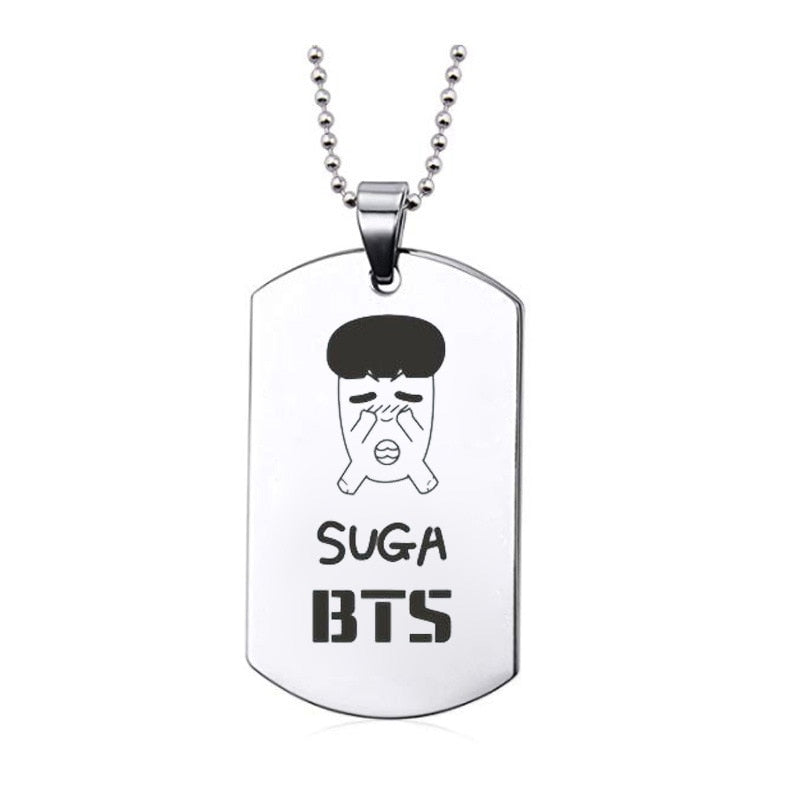 Kpop Bangtan Boys Anime Photo Name Army Pendant Necklace Silver Color Stainless Steel Chains Charms Necklace Jewelry