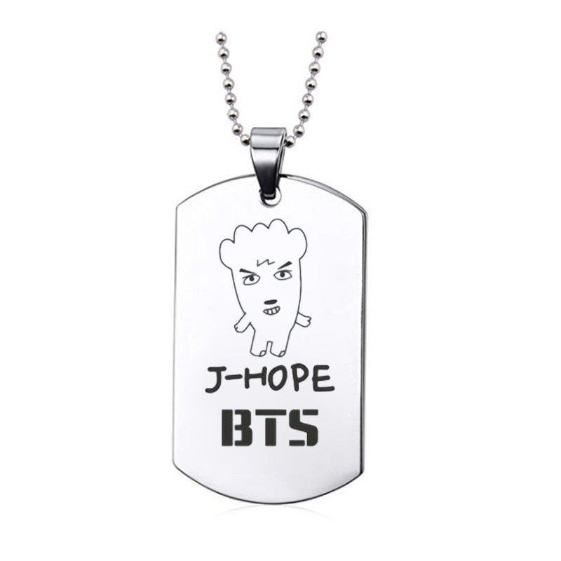Kpop Bangtan Boys Anime Photo Name Army Pendant Necklace Silver Color Stainless Steel Chains Charms Necklace Jewelry