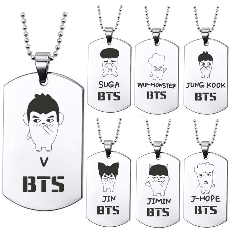 Kpop Bangtan Boys Anime Photo Name Army Pendant Necklace Silver Color Stainless Steel Chains Charms Necklace Jewelry