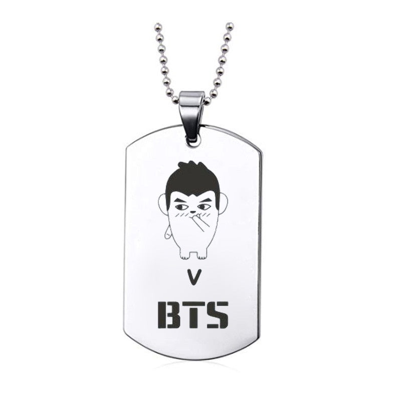 Kpop Bangtan Boys Anime Photo Name Army Pendant Necklace Silver Color Stainless Steel Chains Charms Necklace Jewelry