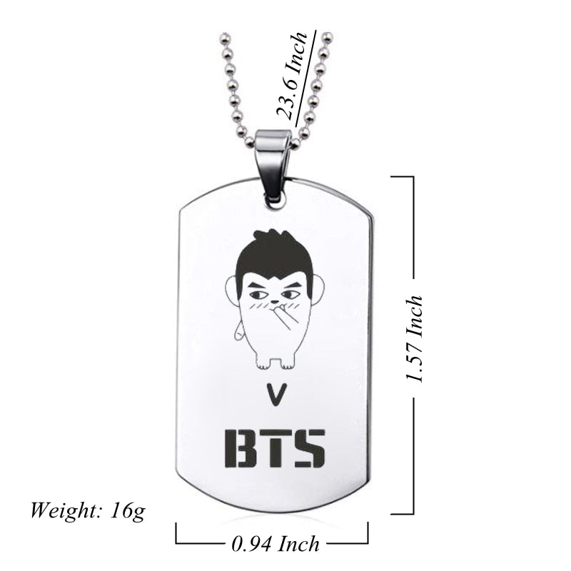 Kpop Bangtan Boys Anime Photo Name Army Pendant Necklace Silver Color Stainless Steel Chains Charms Necklace Jewelry