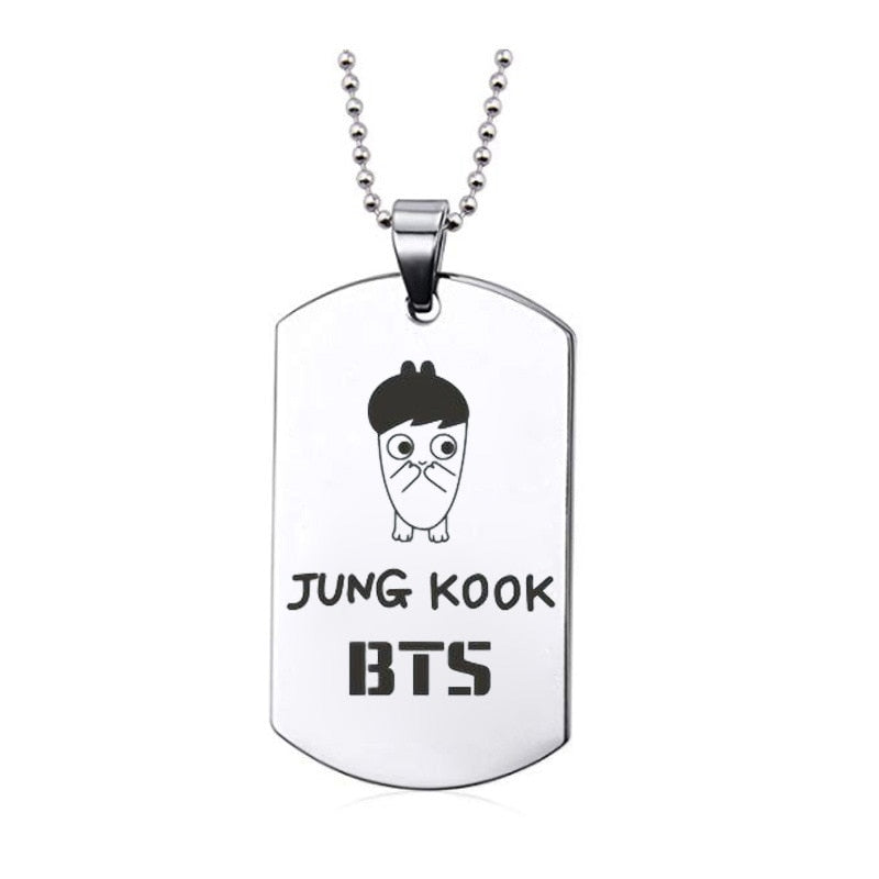 Kpop Bangtan Boys Anime Photo Name Army Pendant Necklace Silver Color Stainless Steel Chains Charms Necklace Jewelry