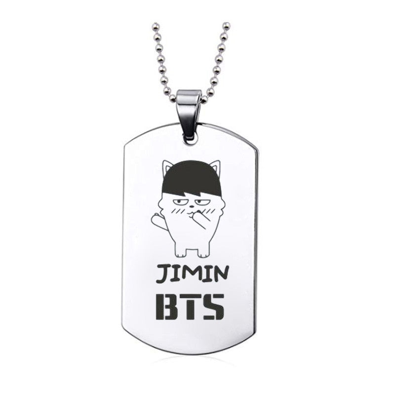 Kpop Bangtan Boys Anime Photo Name Army Pendant Necklace Silver Color Stainless Steel Chains Charms Necklace Jewelry