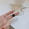 Kpop Black Heart Necklace French Metal Love Clavicle Chain Korean Simple Female Short Pendanklace Female Short Pendant for Women