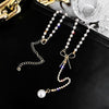 Kpop Bow Pearl Necklace Unusual Long Crystal Chains Beads Pendant Jewelry for Women Girls Gift Necklaces 2021