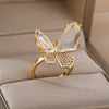 Kpop Crystal Butterfly Rings For Women Stainless Steel Charm Finger Ring Wedding Couple Jewerly Friend Gift anillos mujer