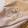 Kpop Cute Multi Beaded Imitation Pearl Colorful Crystal Adjustable Rope Chain Rings For Women Continuous Circle Minimalist Ring