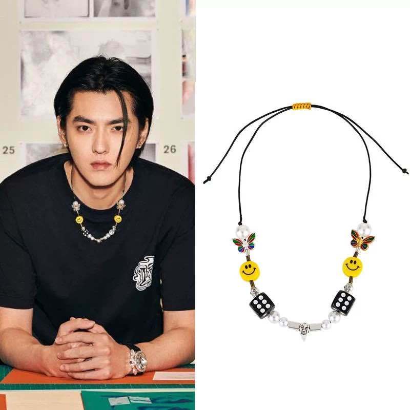 Kpop Rope Necklace for Men Dice Skull Pearl Yellow Smiley Face Multicolor Butterfly Necklace Hip Hop Bracelet 2021 New
